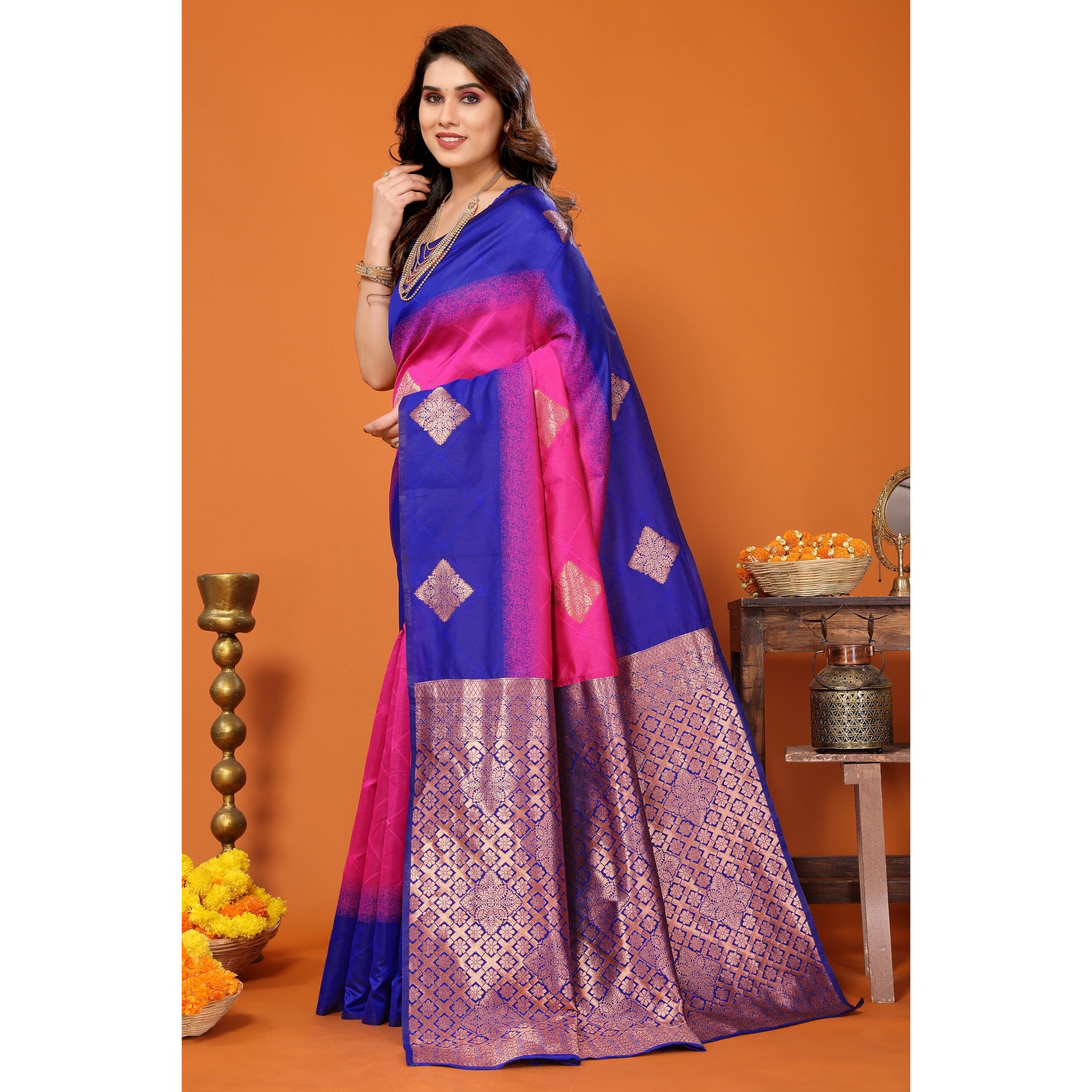 VJFASHION Women Paithani Soft Silk Saree With Blouse Piece_freesize(royalblue&pink)