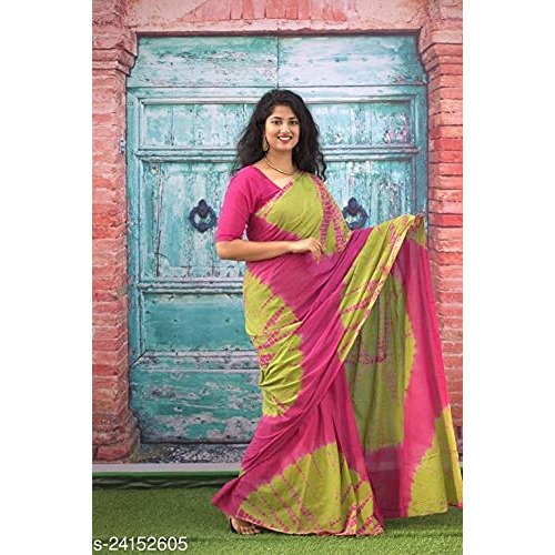 Kiaaron Womens Ikat Hand Block Print Jaipuri Cotton Mulmul Saree with Blouse Piece -Multicolor_Kia316