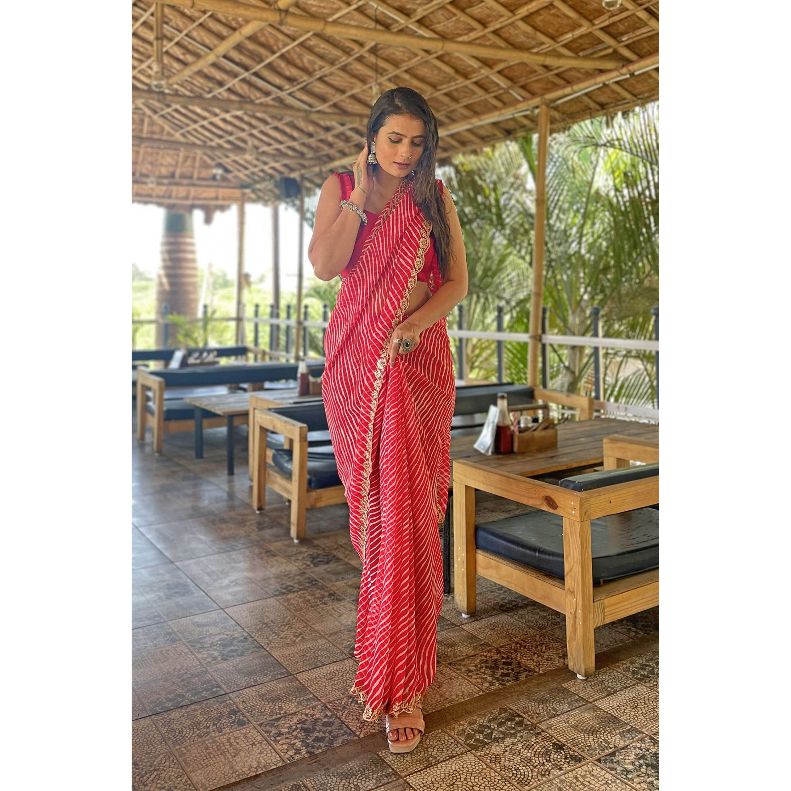 SUTRAM Printed Trendy 5.5 meter Women Saree with 0.8 meter Unstitch Blouse Piece_ST1755