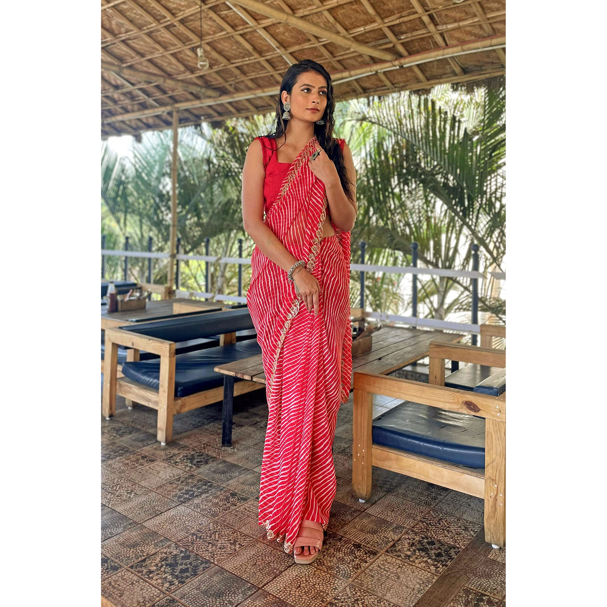 SUTRAM Printed Trendy 5.5 meter Women Saree with 0.8 meter Unstitch Blouse Piece_ST1755