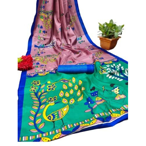 Yashika Womens Art Silk Printed Saree With Blouse Piece(DANDIYA PINK_Free Size)
