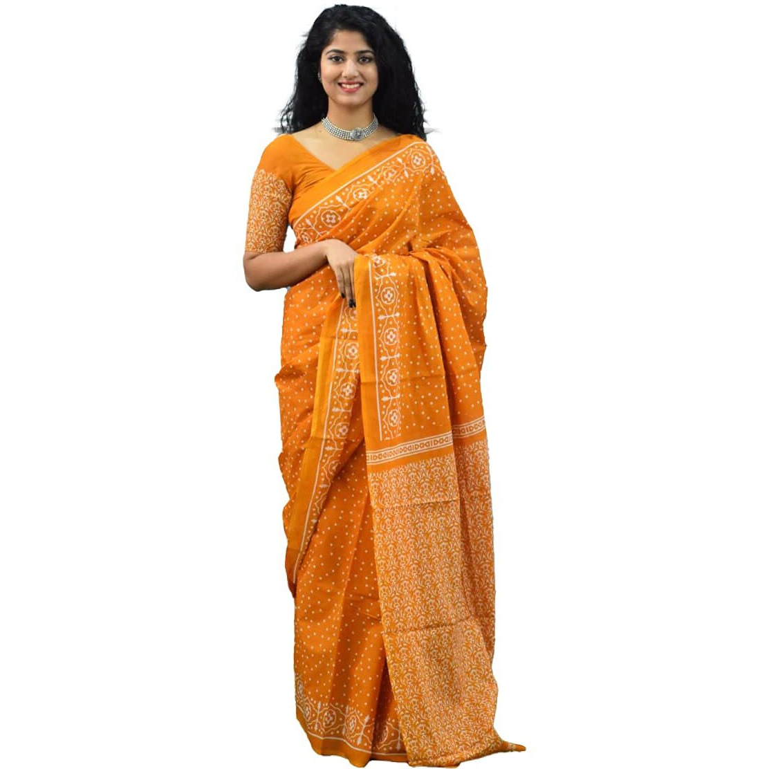 Kiaaron Womens Hand Block Kalamkari Batik Bagru Jaipuri Ikat Printed Handloom Pure Cotton Mulmul Traditional Ethnic Cotton Sarees With Printed Blouse Piece - Yellow