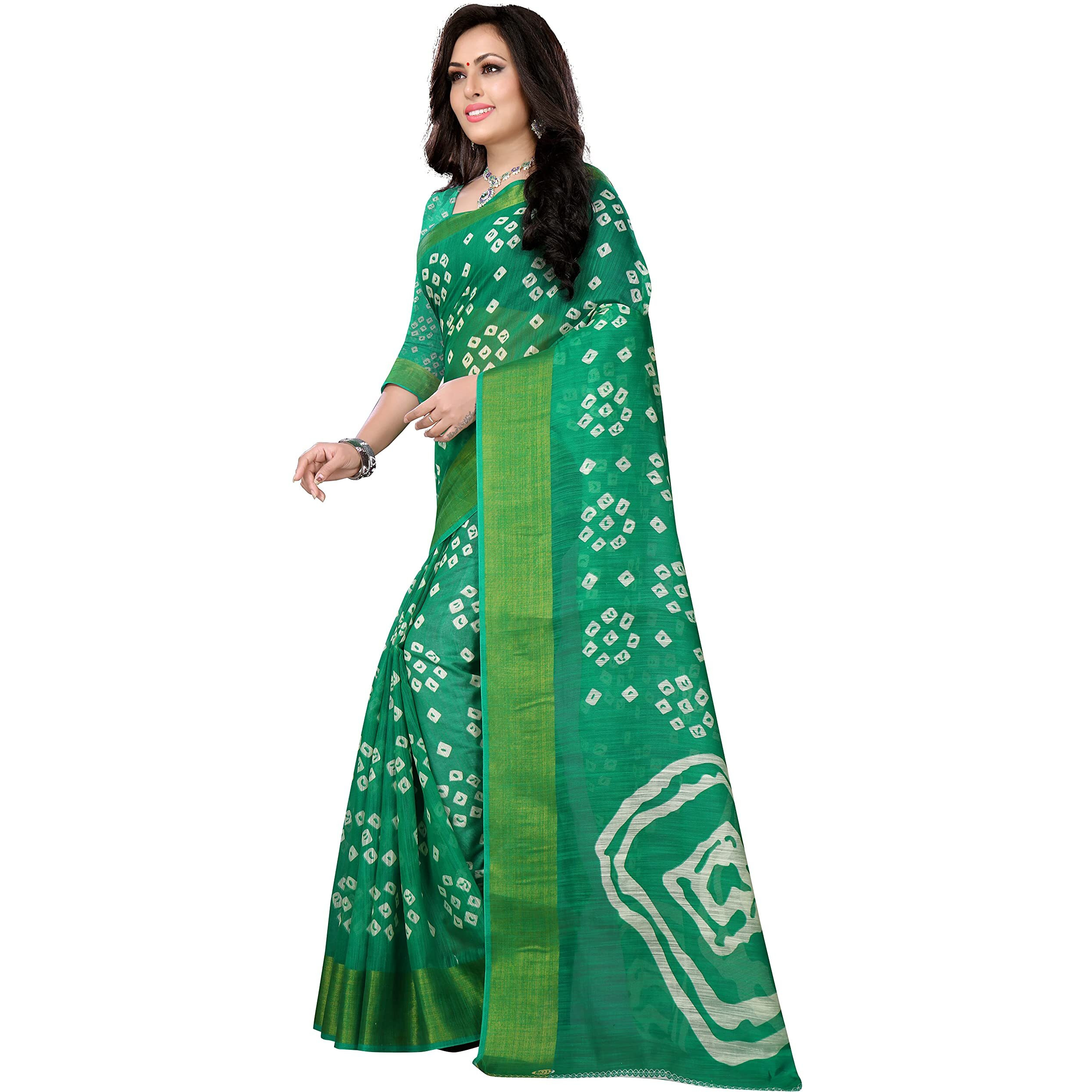 HARPITA Womens Cotton Bandhani Print Saree With Unstitched Blouse Piece(Bandhani-Green)