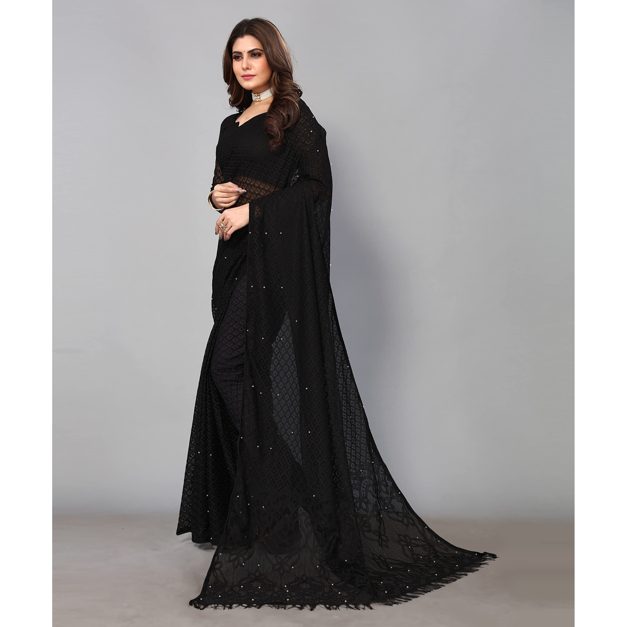 Yashika Womens Jacquard Net Brasso Standard Length (Jaya Black_Black01)
