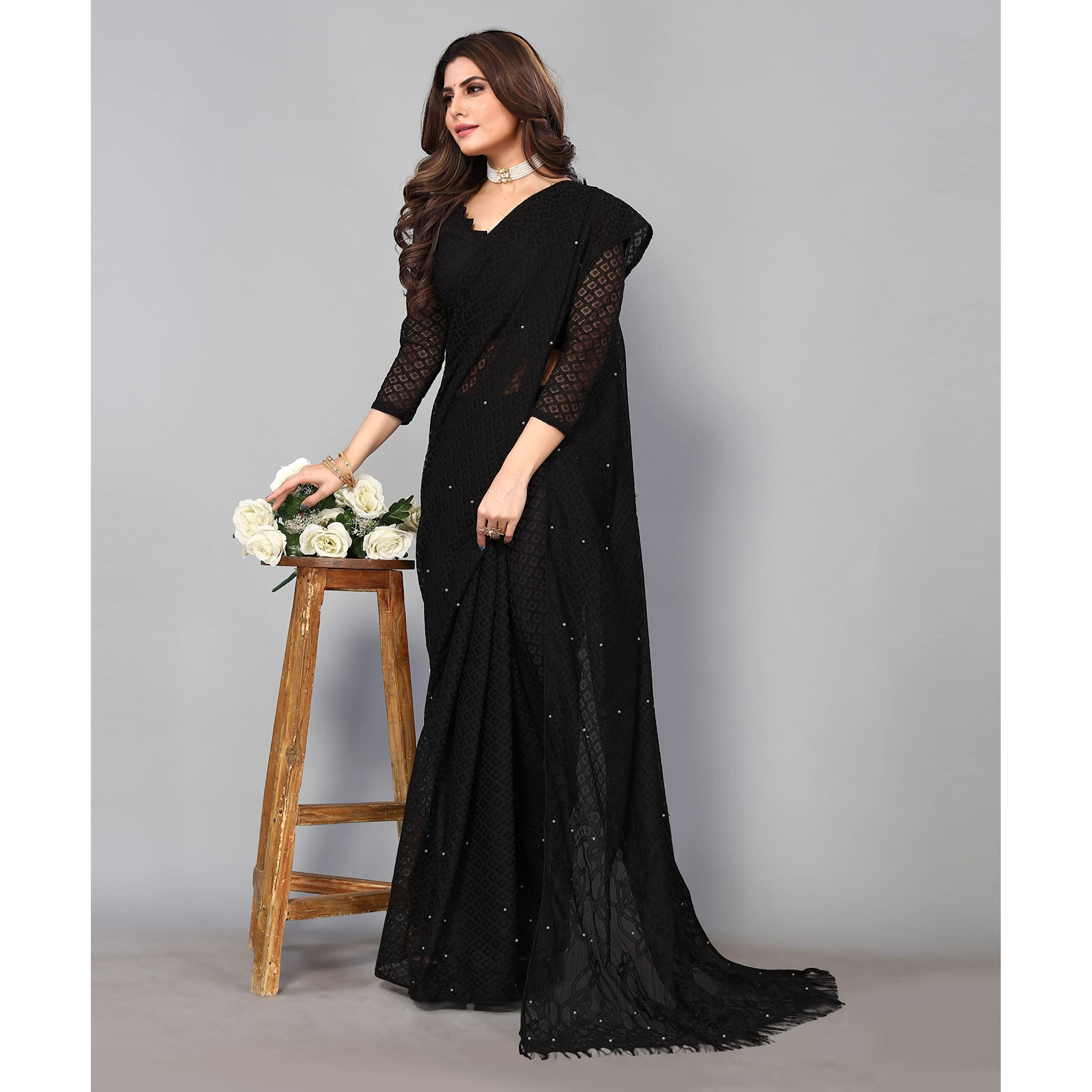 Yashika Womens Jacquard Net Brasso Standard Length (Jaya Black_Black01)
