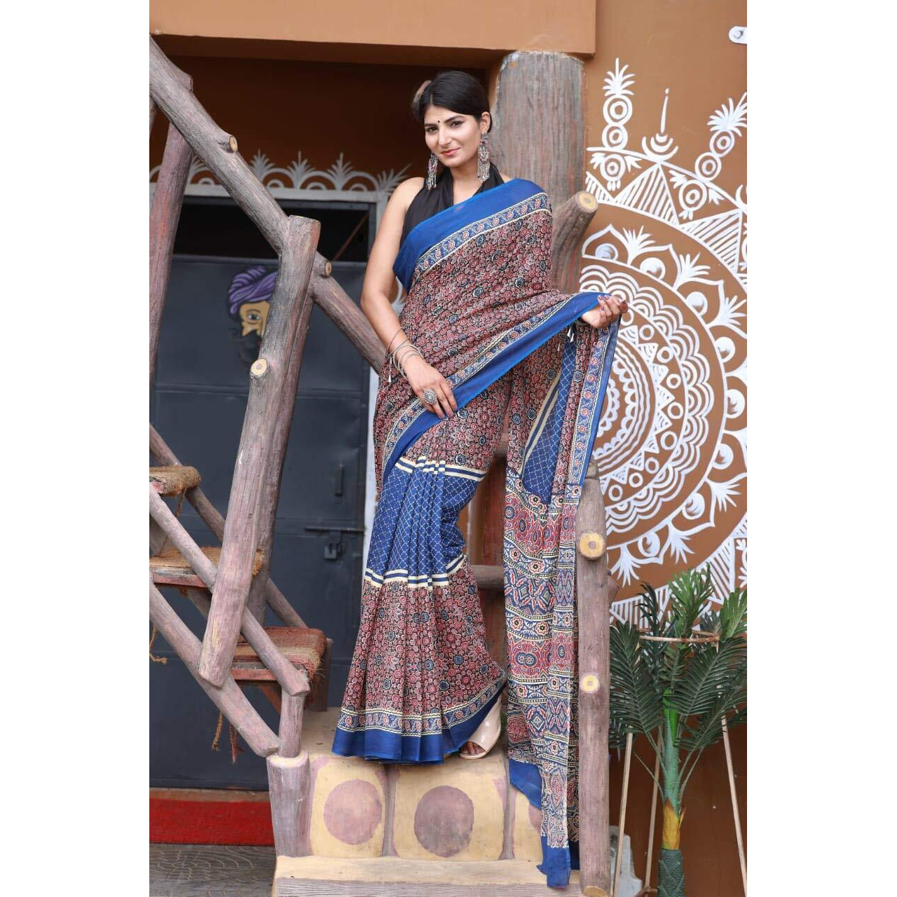 Kiaaron Womens Hand Block Kalamkari Batik Bagru Jaipuri Ikat Printed Handloom Pure Cotton Mulmul Traditional Ethnic Cotton Sarees With Printed Blouse Piece - Multicolor