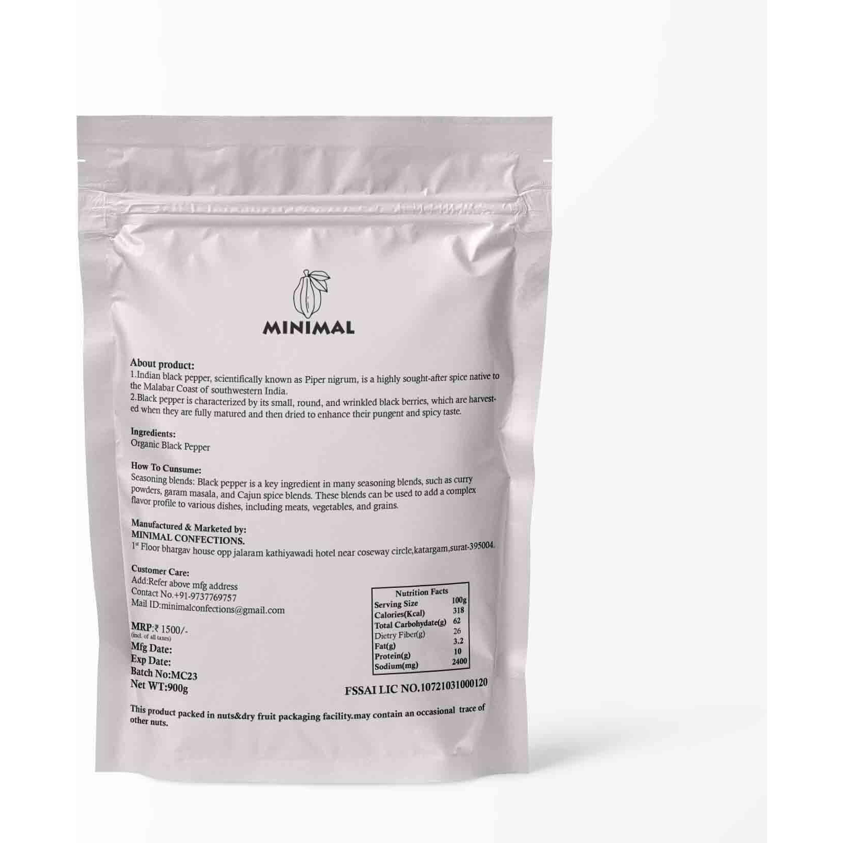 Minimal Whole Black Pepper Kali Mirch, 900g