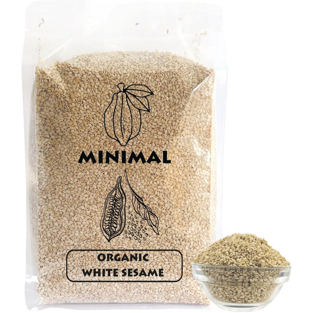 Minimal Raw Organic White Sesame Seeds 1kg - Clean and White Til (Safed Til Seeds for Eating)