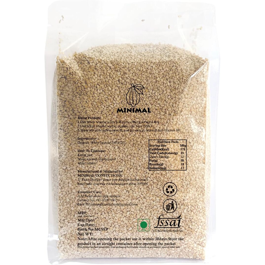 Minimal Raw Organic White Sesame Seeds 1kg - Clean and White Til (Safed Til Seeds for Eating)