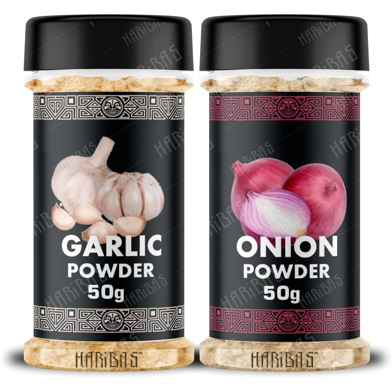 HARIBAS Combo Dry Onion Powder and Garlic Powder 50gm Each | For Cooking & Baking | Gluten Free Seasoning