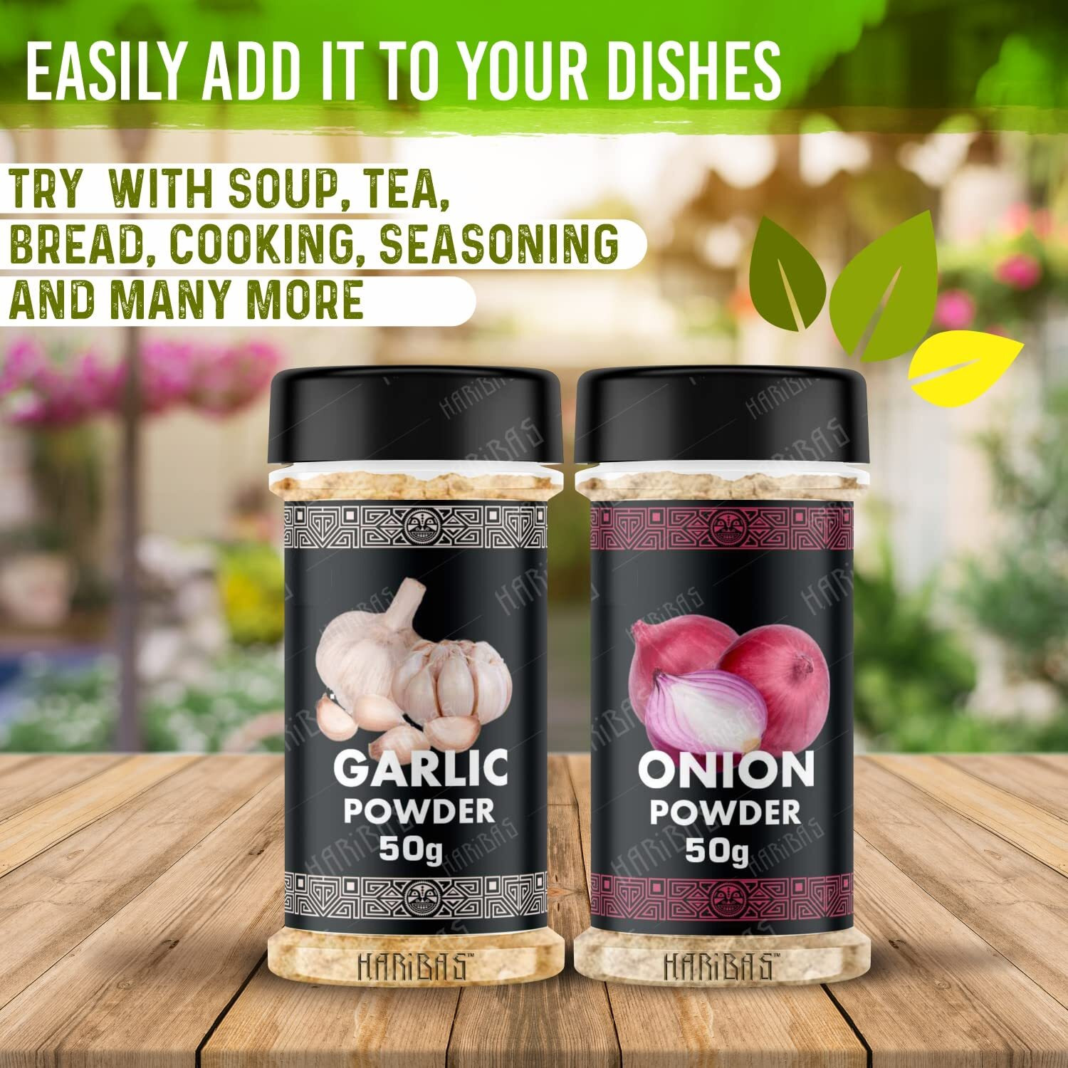 HARIBAS Combo Dry Onion Powder and Garlic Powder 50gm Each | For Cooking & Baking | Gluten Free Seasoning
