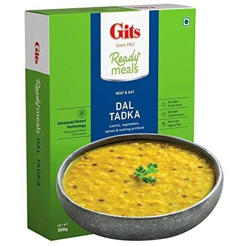 Gits Ready to Eat Dal Tadka, Pure Veg Heat and Eat Indian Meal, Microwaveable, 1200g (Pack of 4 X 300g Each)