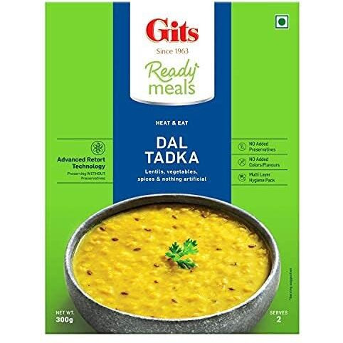 Gits Ready to Eat Dal Tadka, Pure Veg Heat and Eat Indian Meal, Microwaveable, 1200g (Pack of 4 X 300g Each)