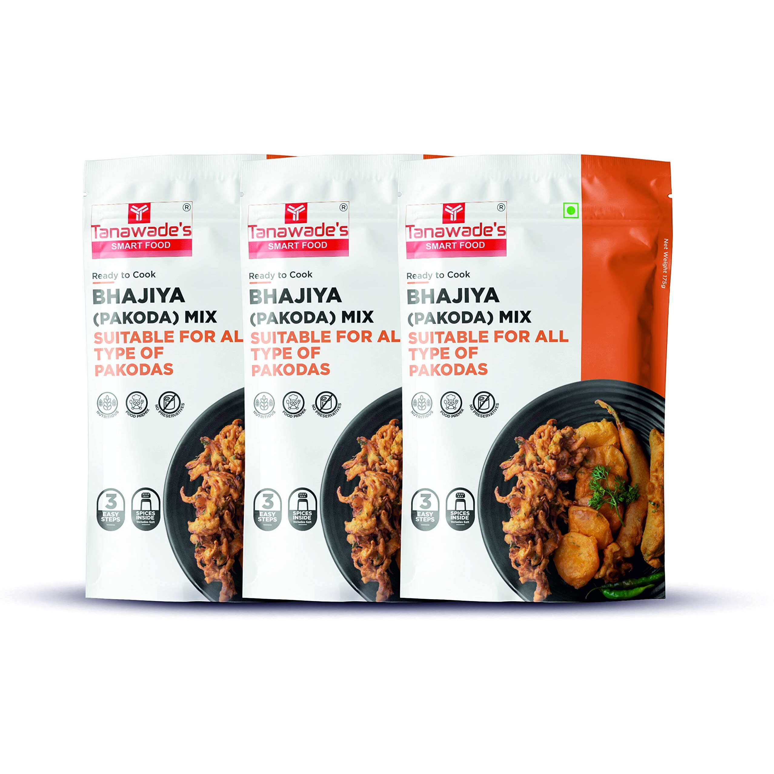 Tanawades Smart Food Instant Bhajia (Pakoda) Mix, Ready to Cook, Home Food with Hand Picked Flavours, Pack of 3