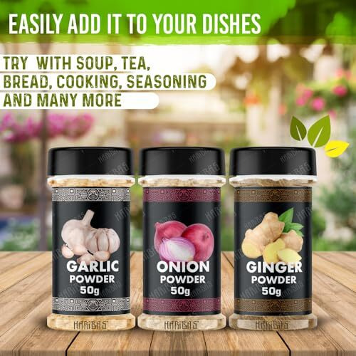 HARIBAS Combo Dry Onion Powder, Garlic Powder and Ginger Powder (Adrak/Sunth) 50gm Each | For Cooking & Baking | Gluten Free Seasoning