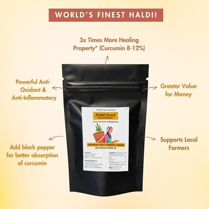 Pahari Roots - Authentic Lakadong Turmeric Powder (1 kg) | Finest Organic Wild Haldi From Meghalaya | Ayurvedic Healing & Aromatic