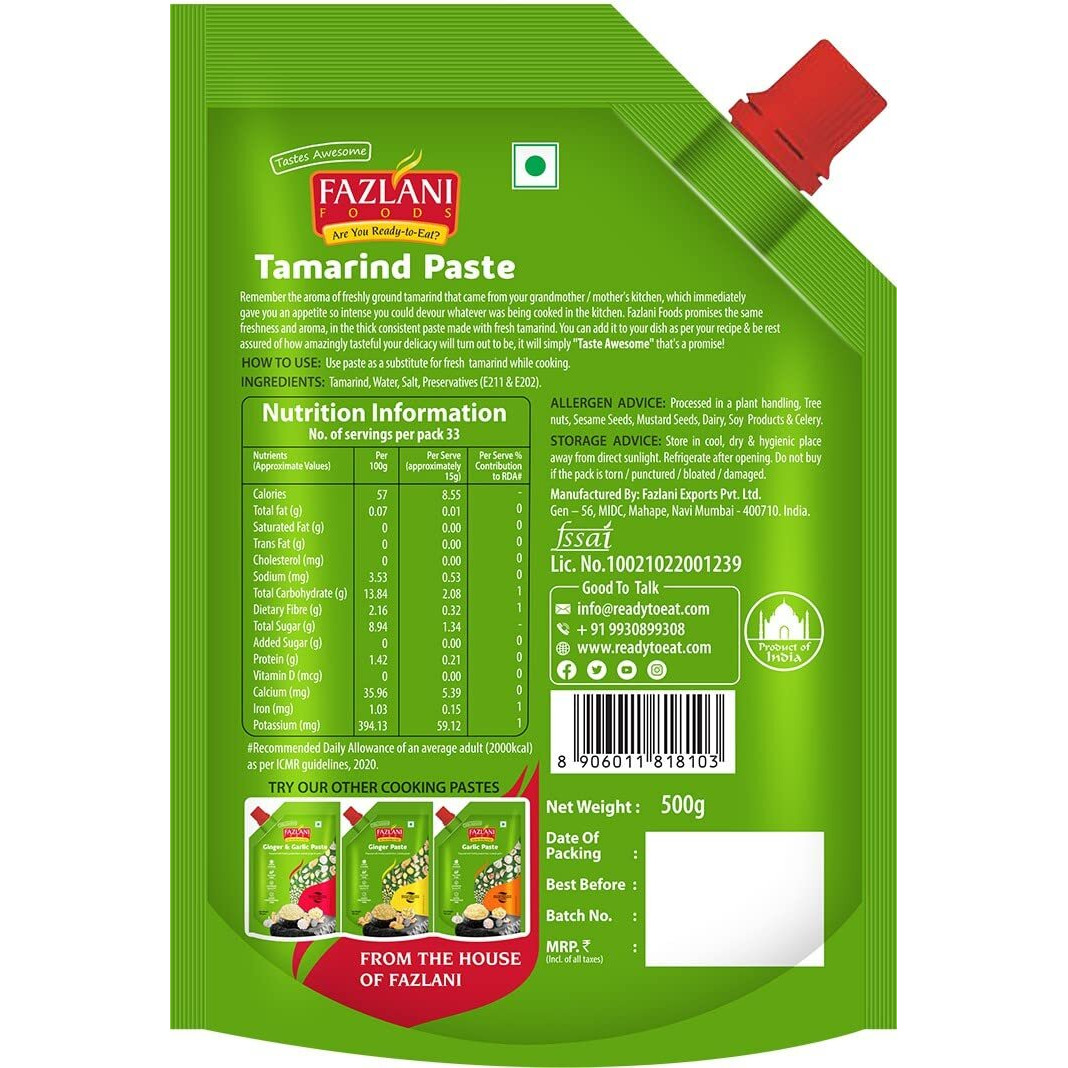 FAZLANI FOODS Fresh Desi Tamarindpaste Ready To Use Thick Coarse For Cooking Paste, Gluten Free, Pack Of 2, 500Gm Each