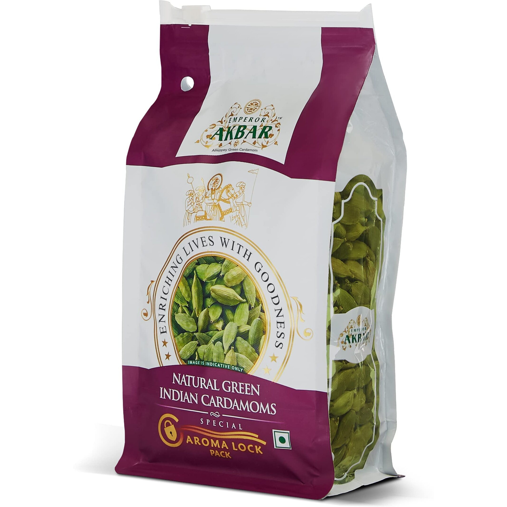 Emperor Akbar Cardamom (Elaichi)- 250g - Green Cardamom in Superior Aroma-lock Pack (Purple Grade - 8mm above)