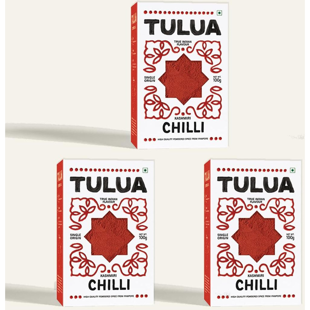 Tulua Kashmiri Chilli Premium Powder (Lal Mirch) - 100gm Each Pack of 3 | Fresh and Natural | Sourced From Pampore, Kashmir | Made with handpicked and sun-dried chillies | No Added Colours
