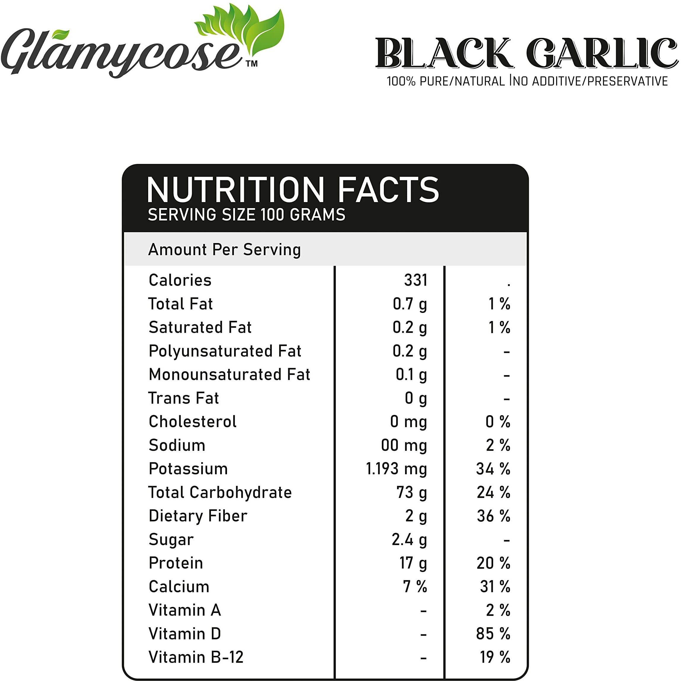 Glamycose Peeled Black Garlic For Dining Recipes With Great Taste Fermented Cloves Garlic For Ready to Eat Organic Natural Black Lehsun with Healthy Nutrients (Black Garlic 100gm)