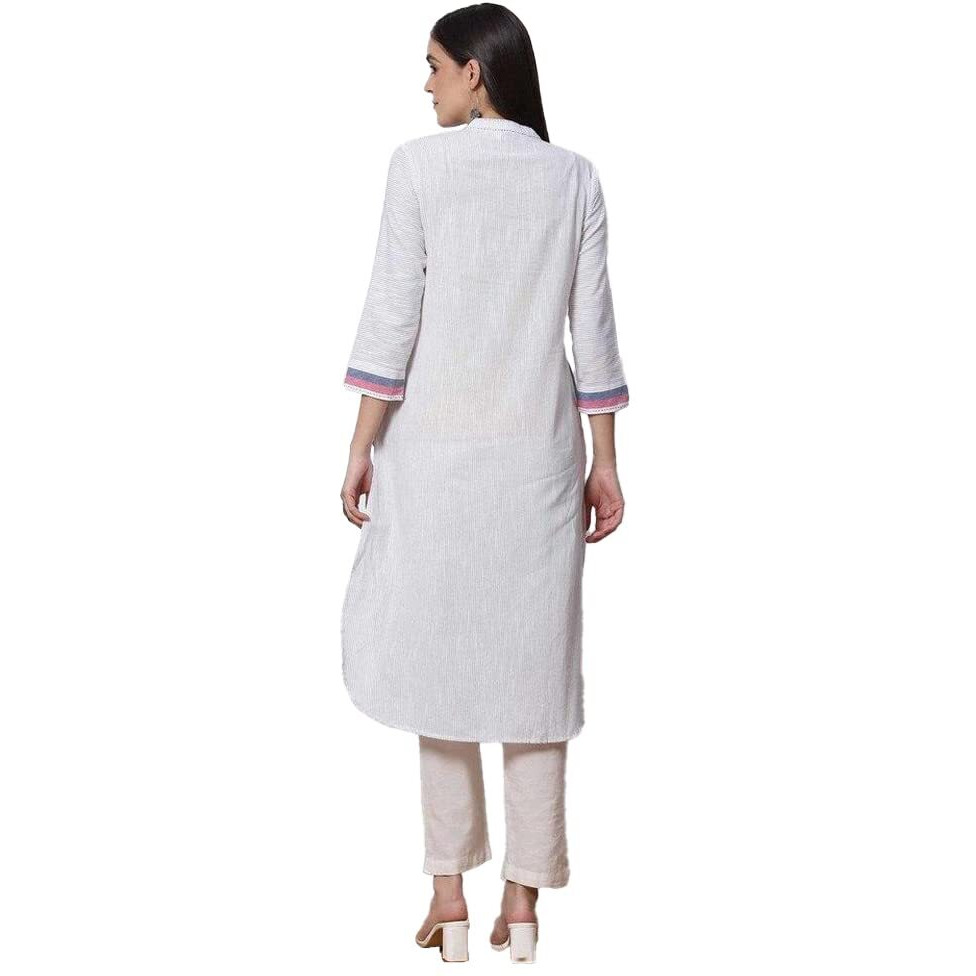 BIBA Yarndyed Band Collar Flared Womens Kurta (Multi,Size_42) Pink