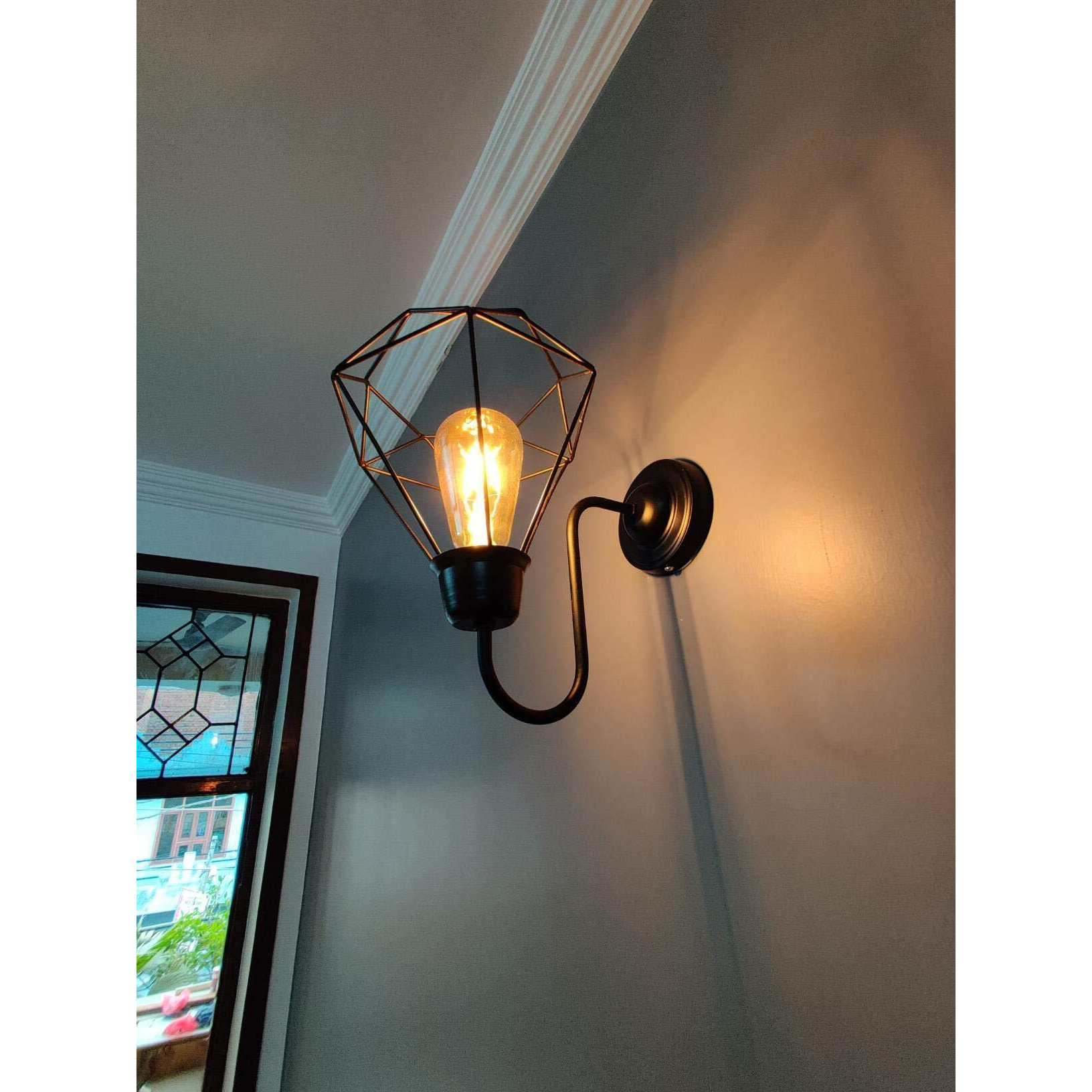 DarkVision Unique Diamond Shape Metal Black Colour Wall Sconce Light Lamp for Living Room | Dining | Bedroom | Restaurants | Coffee Shop | Balcony | Home & Office | Enhance Decor (without Bulb)
