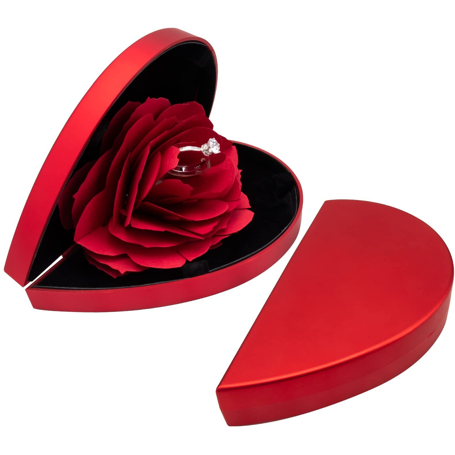 wonuu Engagement Ring Box,Ring Rose Box Surprise Jewelry Storage Holder for Woman as Proposal Engagement Ring Jewelry Gift Case in Valentines Day ect. (Heart Shaped-Pink)