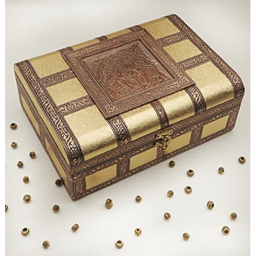 ZAPEX Wooden Jewellery Organizer Multi Purpose Box/Bangle Box/Wedding Gift Box, Vanity Box, Valentine Day Gift Vanity Box (Jewellery Box, Golden)