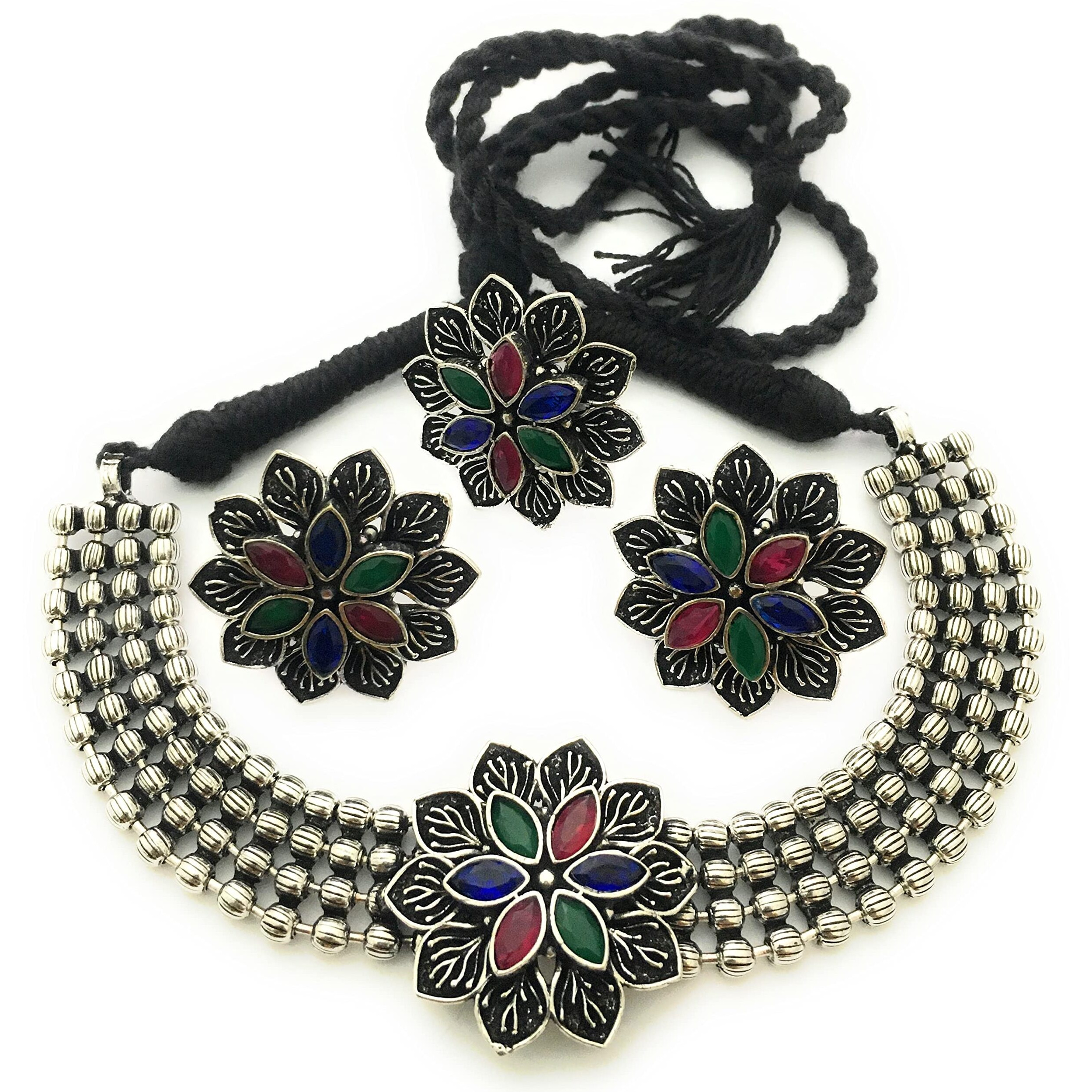 Sasitrends Oxidized German Silver Combo Choker Set with Ring For Women and Girls