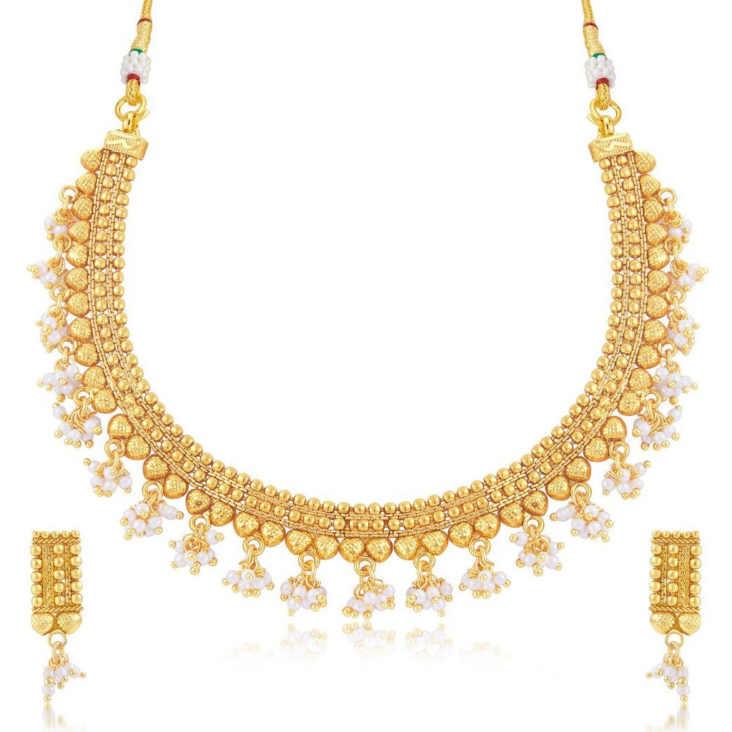 Sukkhi Glorious Pearl Gold Plated Wedding Jewellery Choker Necklace Set For Women (N71262GLDPP1000)