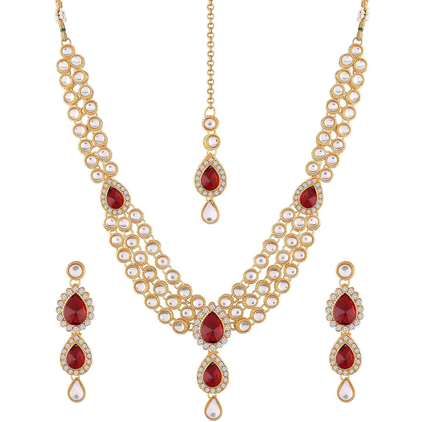 Peora Blue Gold Plated Traditional Kundan Necklace Jewellery Set for Women