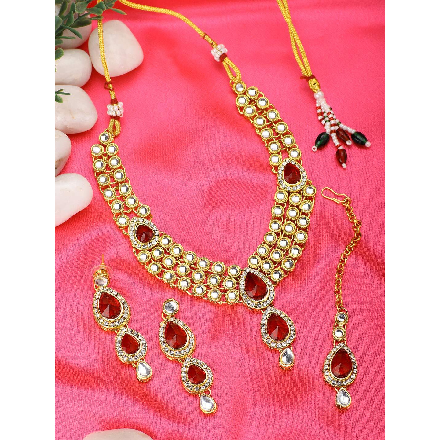 Peora Blue Gold Plated Traditional Kundan Necklace Jewellery Set for Women
