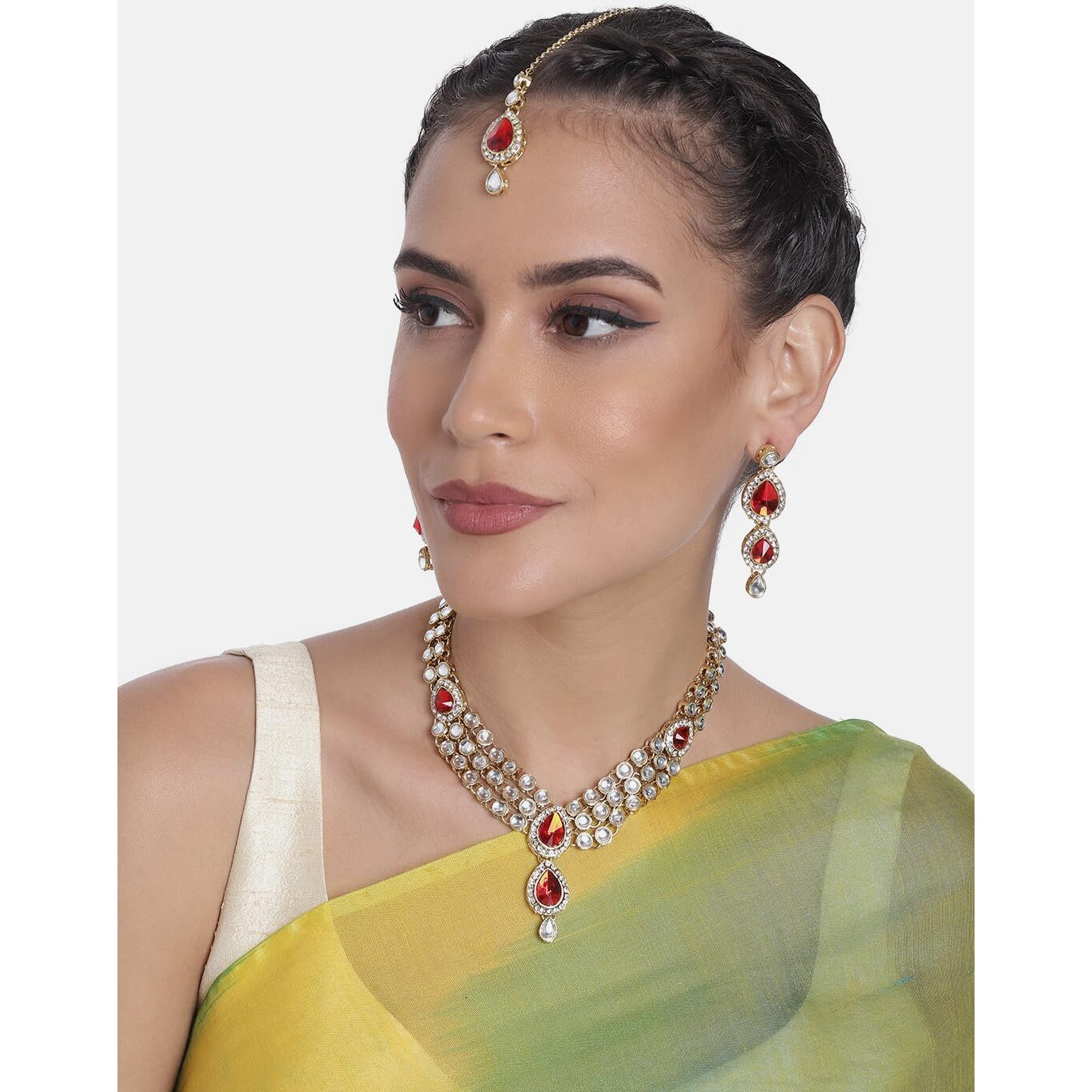 Peora Blue Gold Plated Traditional Kundan Necklace Jewellery Set for Women
