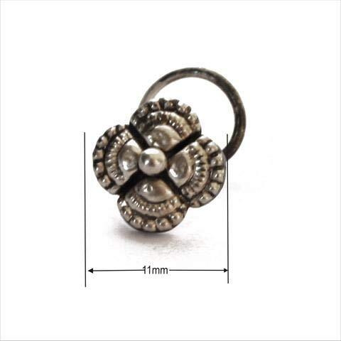 abhooshan Silver Alloy Combo Set of 2 Designer Oxidized Nose Pin Stud for Women and Girls. Piercing required (Latest)