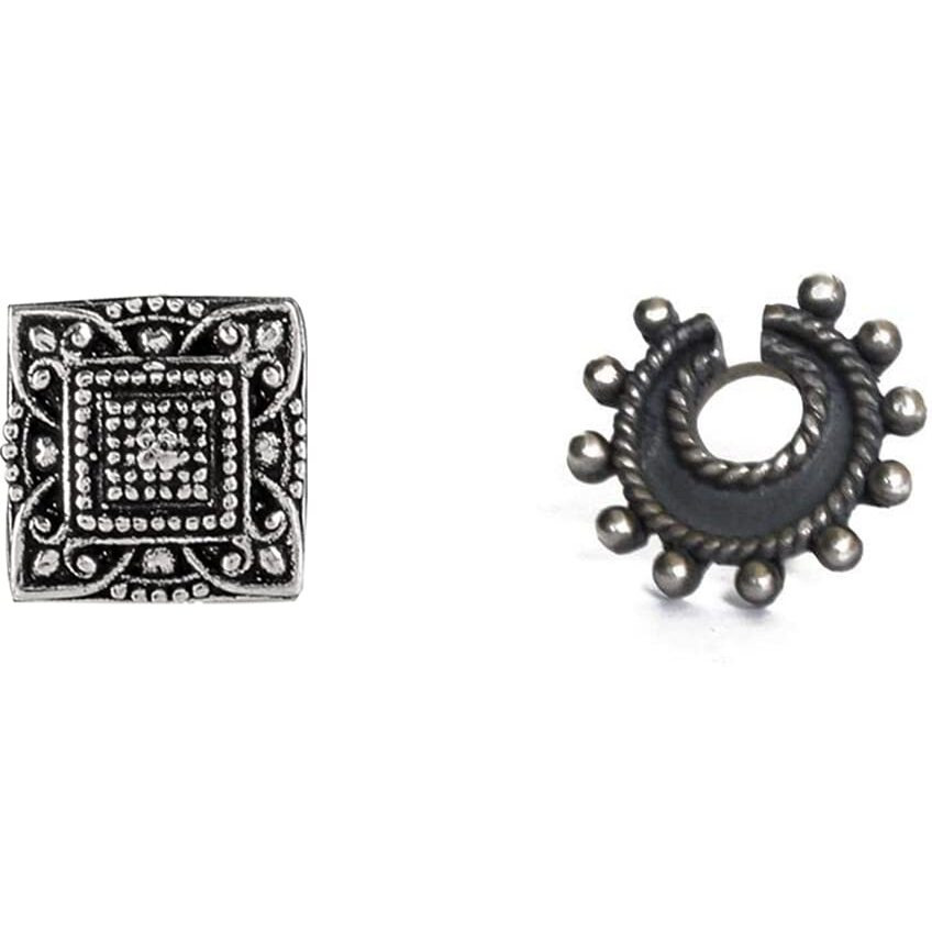 abhooshan Silver Alloy Combo Set of 2 Designer Oxidized Nose Pin Stud for Women and Girls. Piercing required (Big)