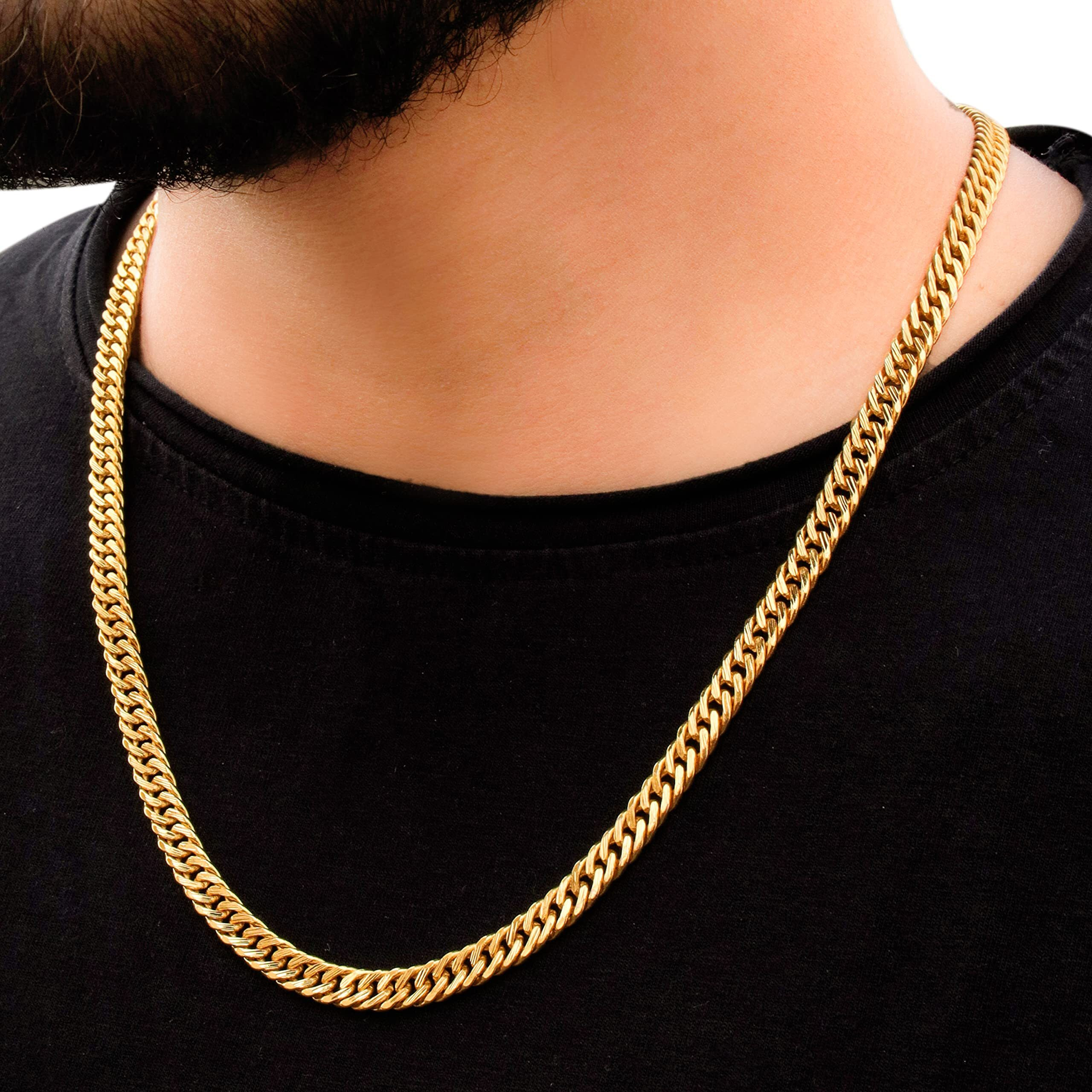 Fashion Frill Golden Chain For Men Boys Gold Plated Chain Necklace For Men Women Boys Stylish Goldn Chain Gifts For Husband Boyfriend Mens Jewellery