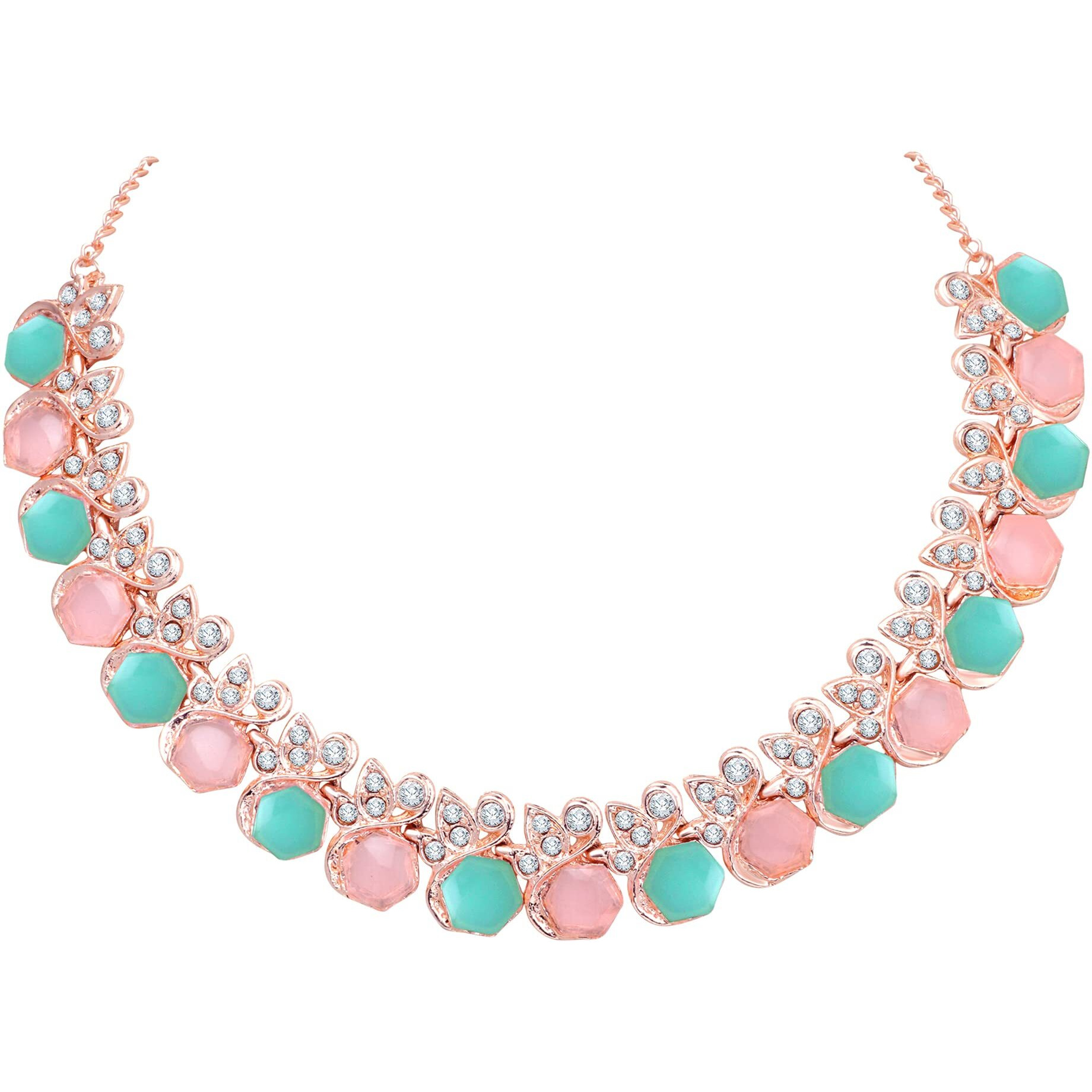 Atasi International Gold Plated Pink & Green Crystal AD Diamond Womens Necklace Set | Jewellery Set With Earrings | MPG5766