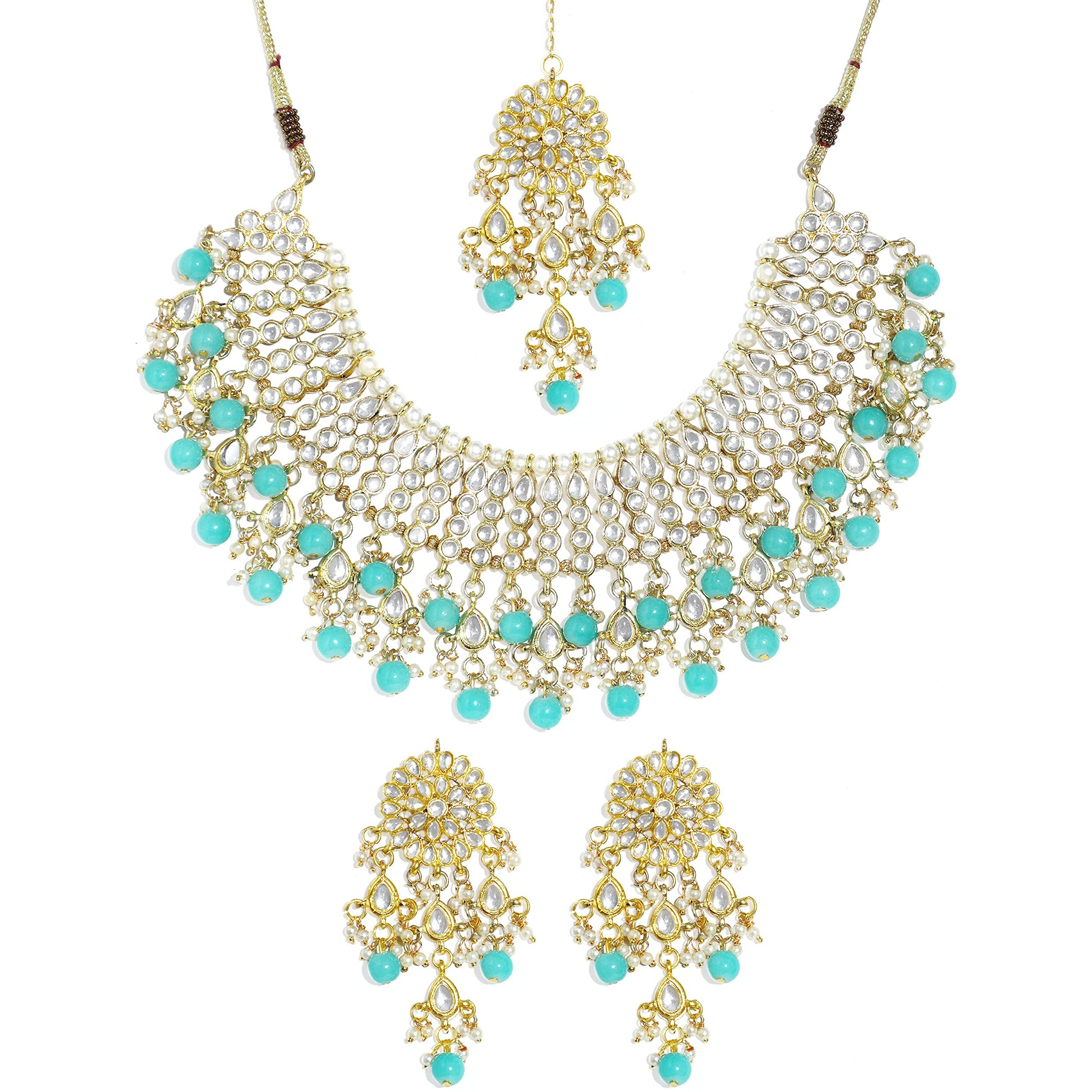 Karatcart Gold Plated Light Blue Kundan Choker Necklace Set For Womens