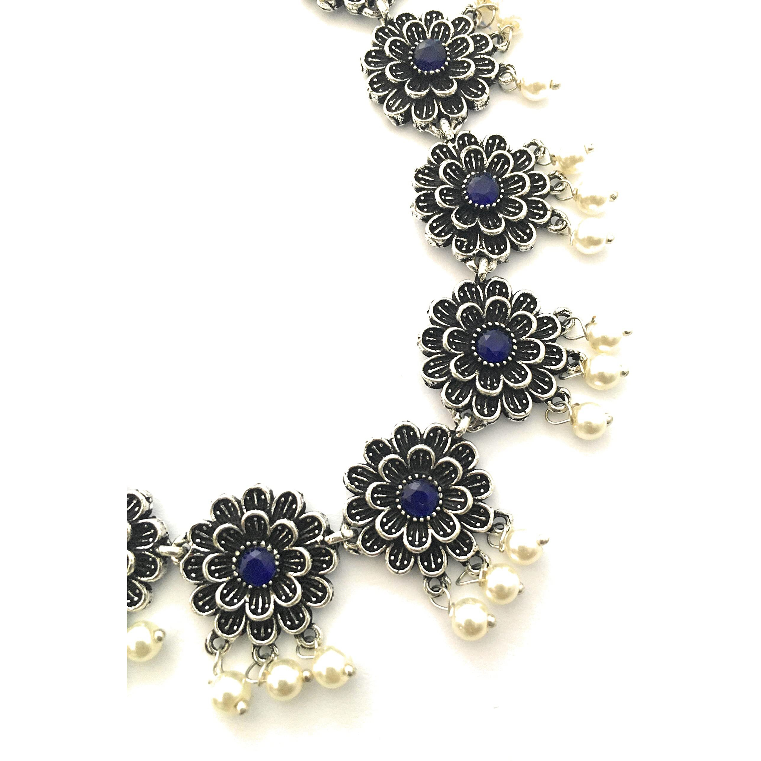 Sasitrends Oxidized Pearl German Silver Stone Studded Jewellery Necklace Set for Women and Girls
