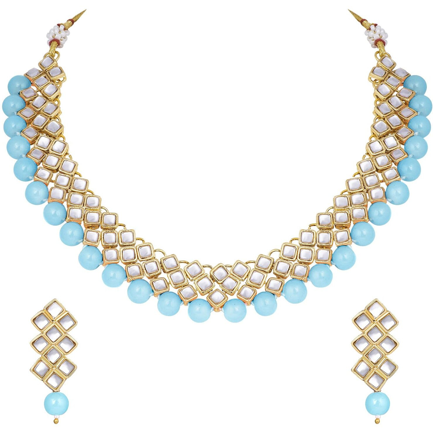 Peora Gold Plated Indian Ethnic Kundan Pearl Fancy Bridal Traditional Choker Necklace Jewellery Set with Earrings for Women