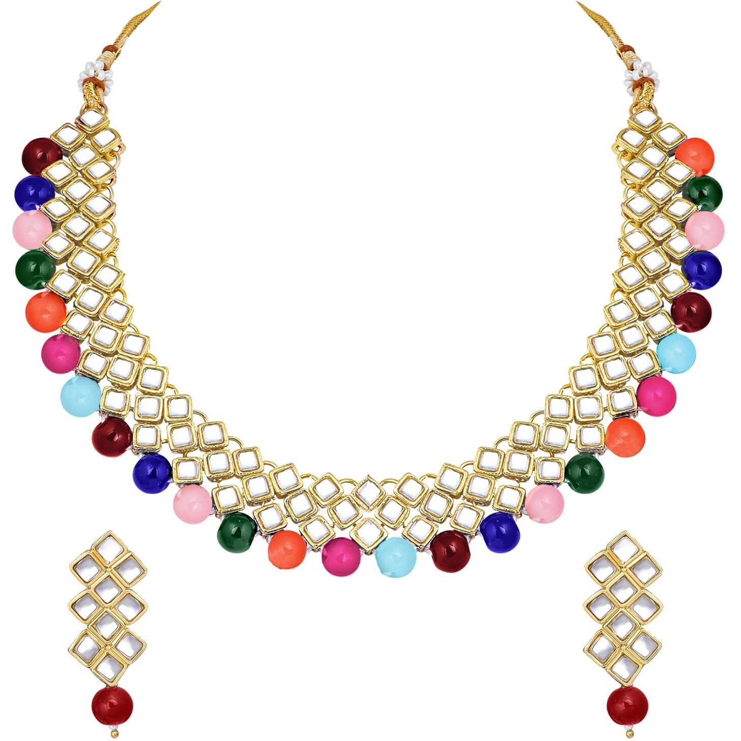 Peora Gold Plated Indian Ethnic Kundan Pearl Fancy Bridal Traditional Choker Necklace Jewellery Set with Earrings for Women