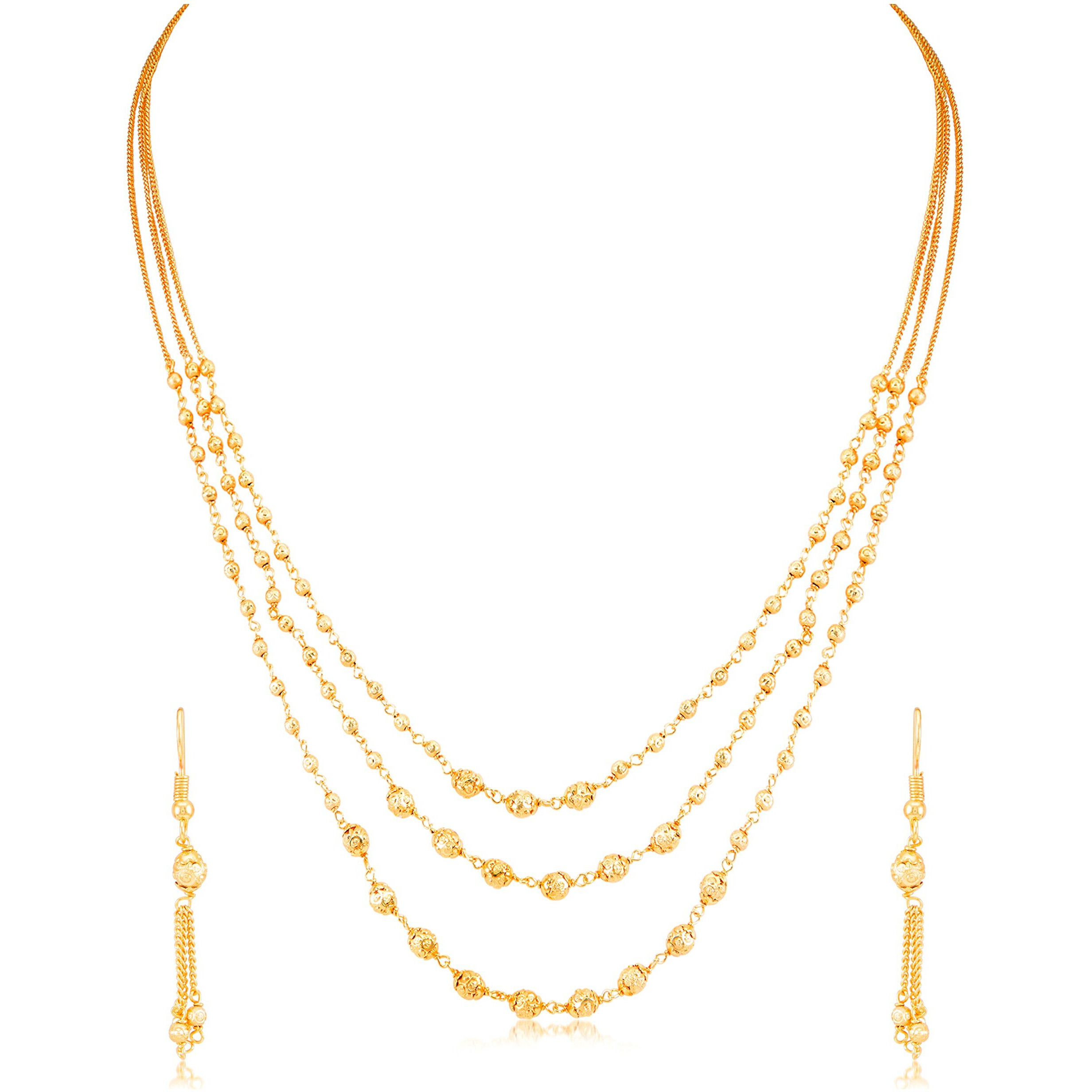 Sukkhi Classic 3 String Gold Plated Necklace Set for women