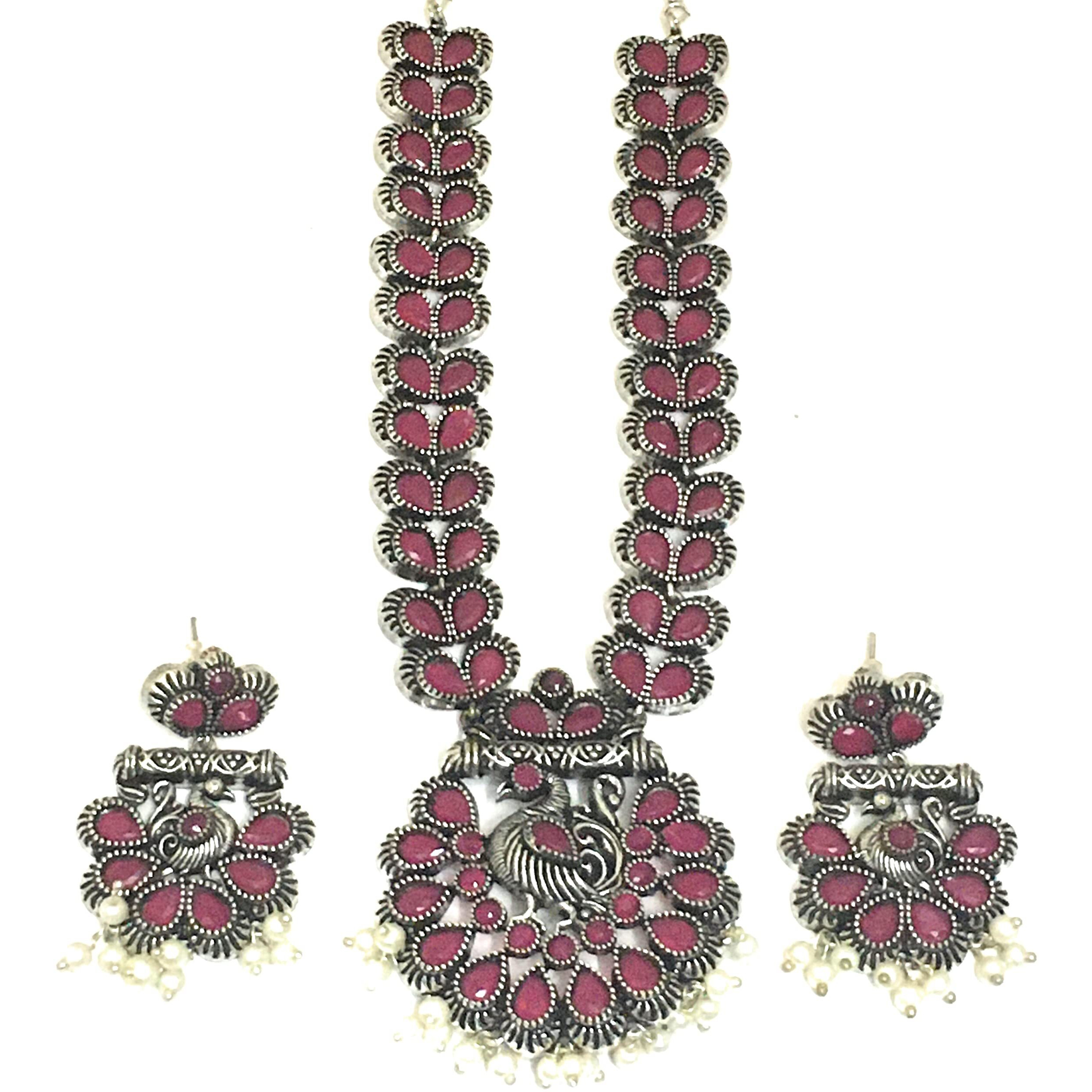 Sasitrends Traditional German Silver Pearl Peacock Designer Oxidized Jewellery Set for Women and Girls