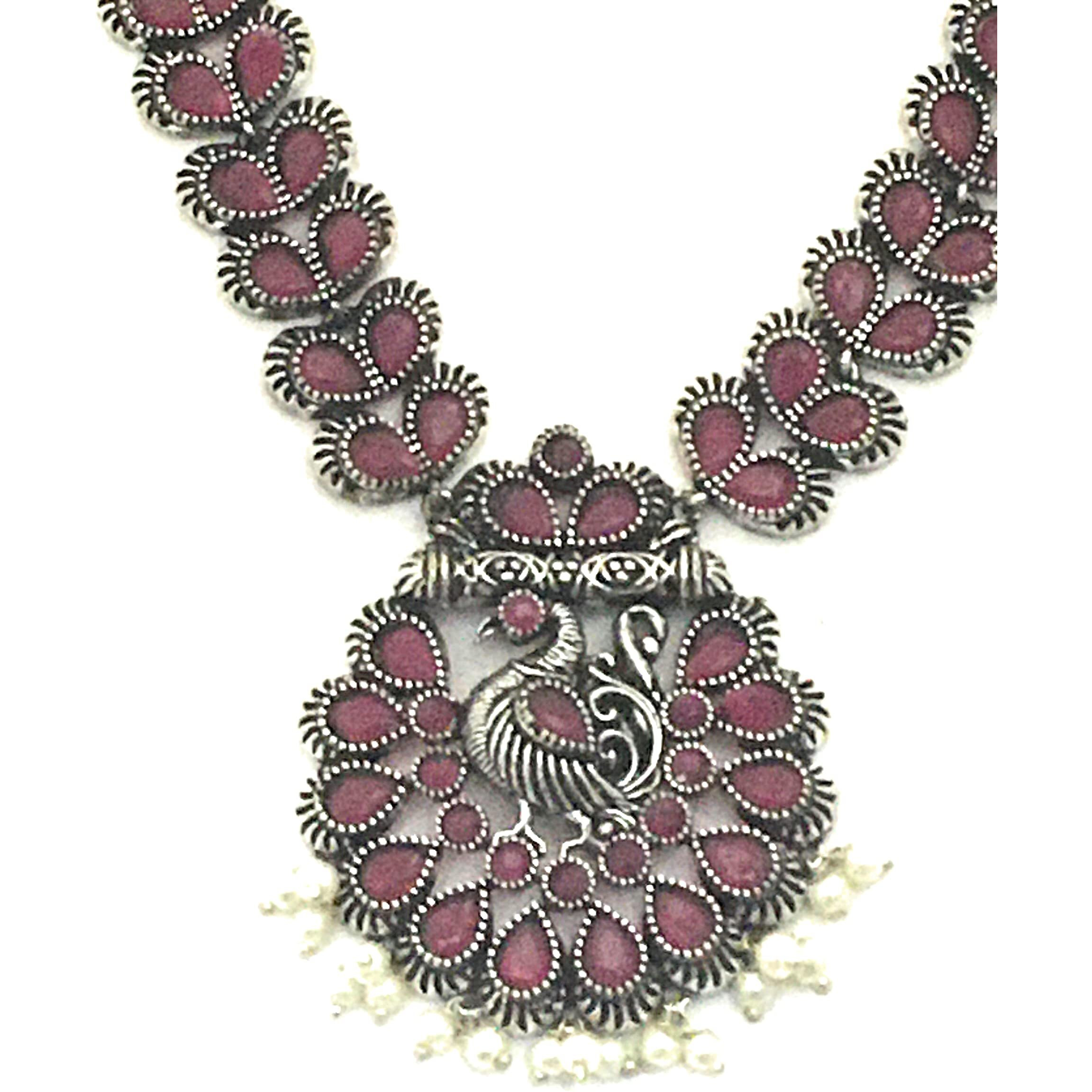Sasitrends Traditional German Silver Pearl Peacock Designer Oxidized Jewellery Set for Women and Girls