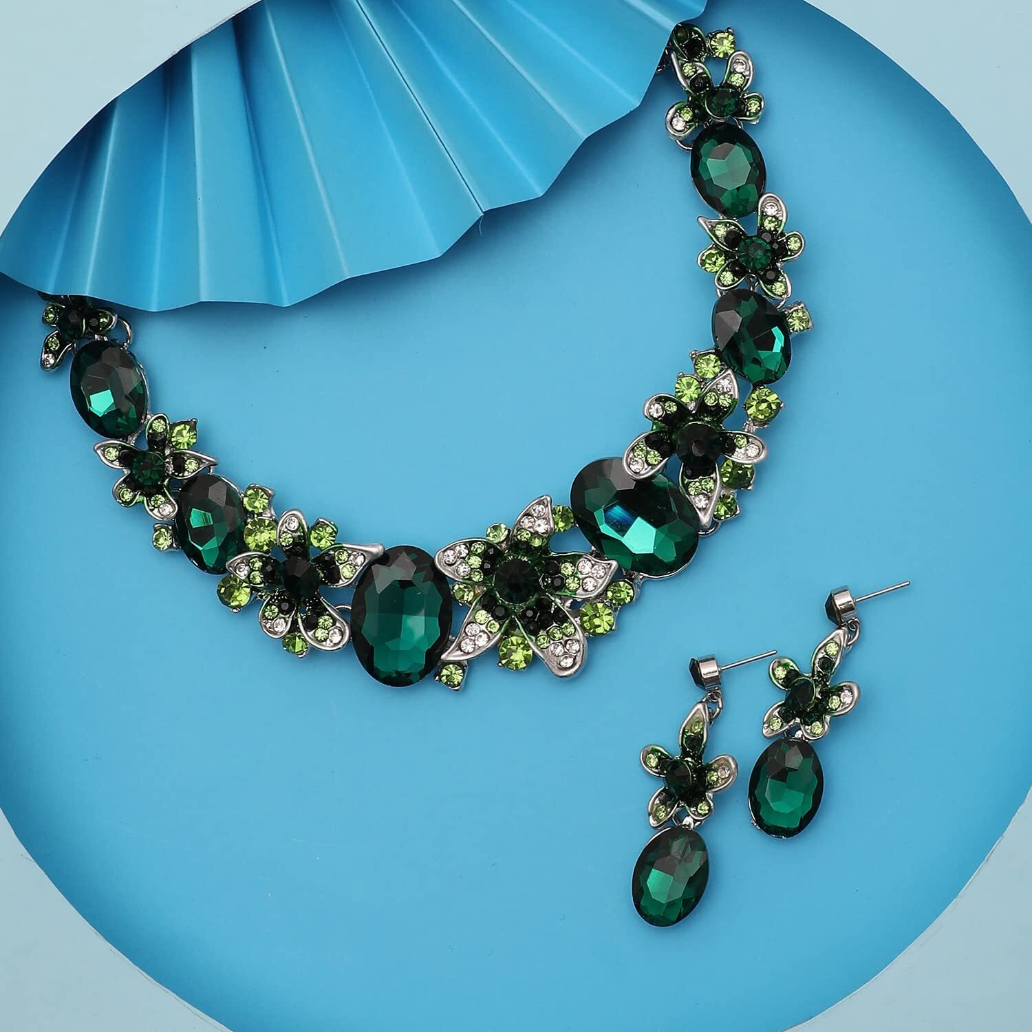 SOHI Blue stones Statement Necklace Set | Gold Plated jewellery set for women and girls | Necklace and Earrings set | Blue stone jewellery set| Indo-western Fashion jewellery