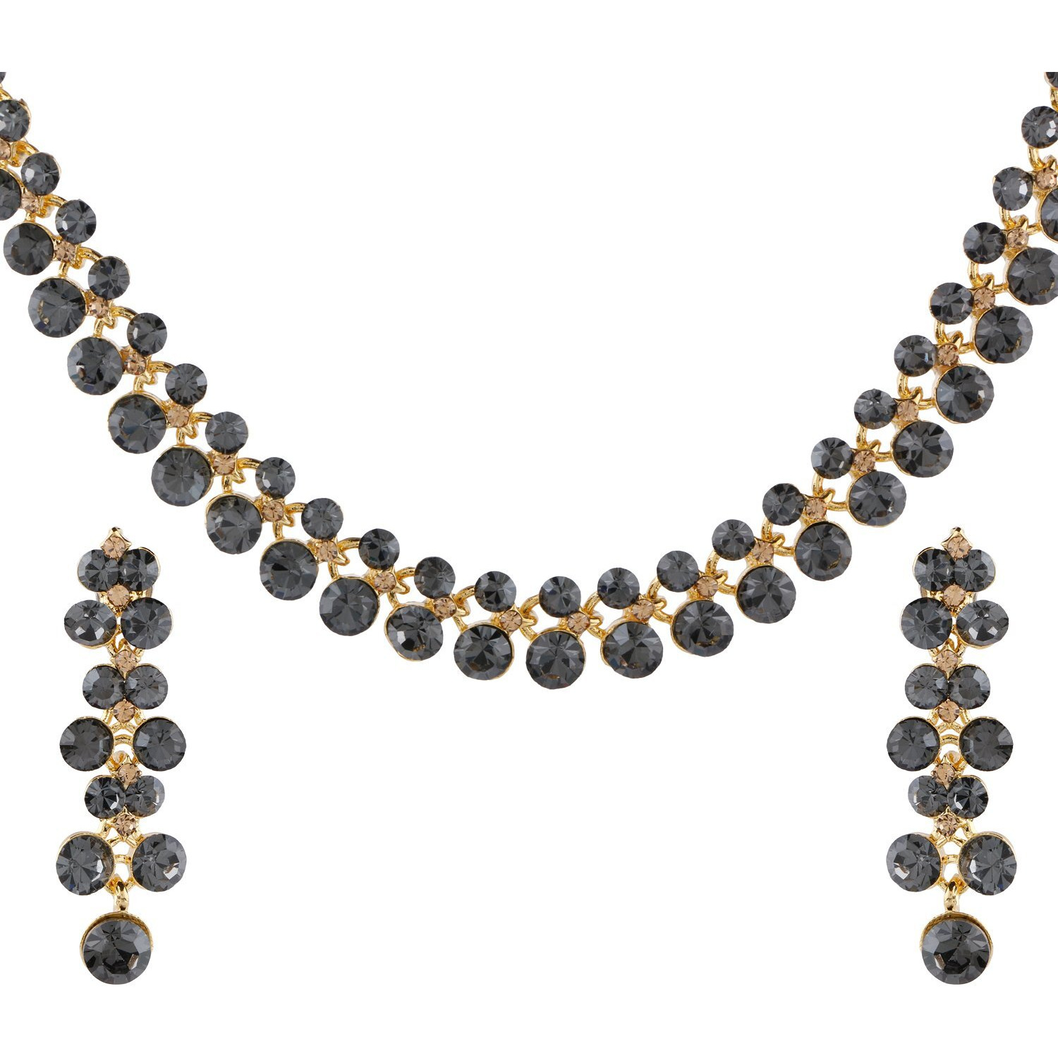 Swasti Jewels Made with Sparkling Swiss Crystals Necklace and Earrings For Women Grey