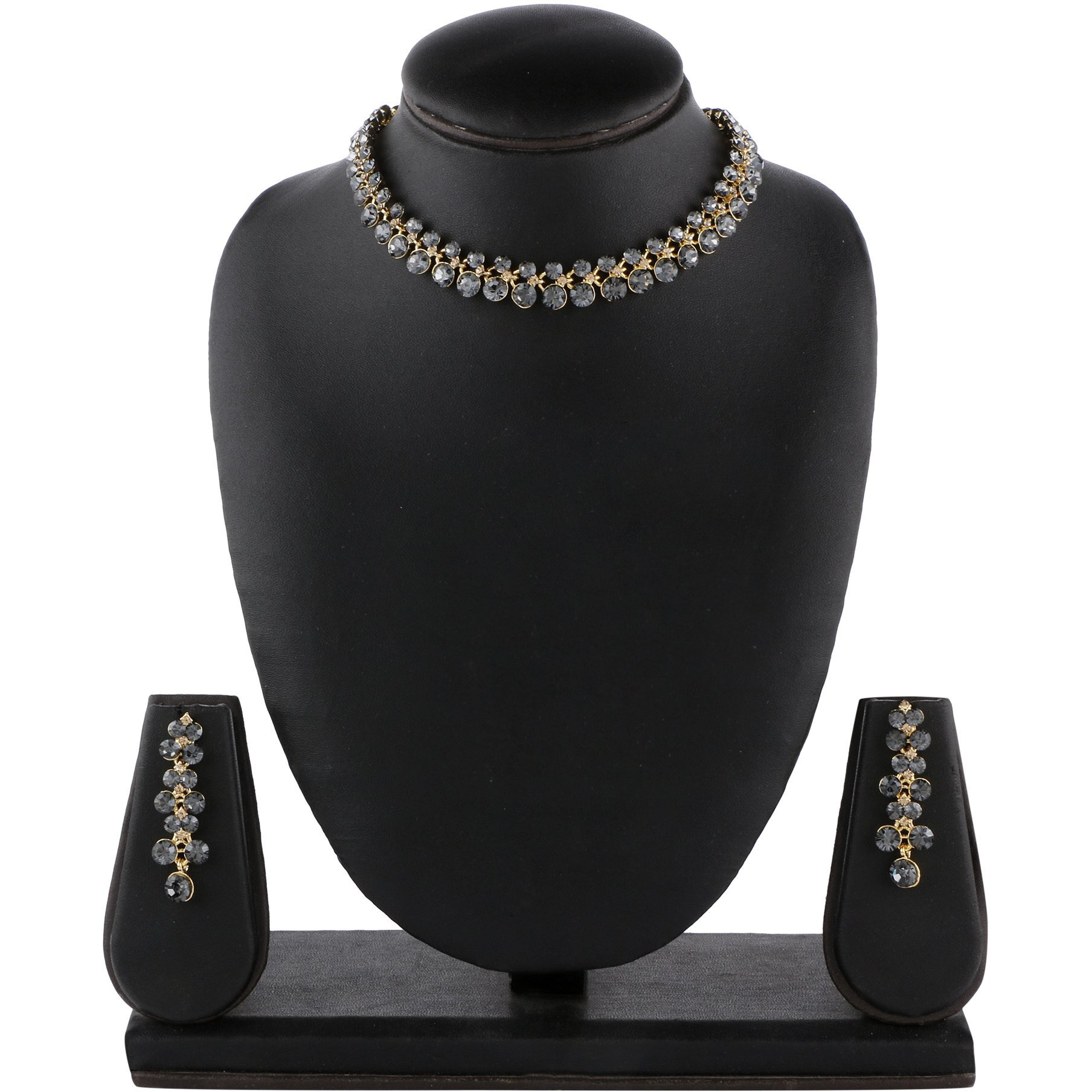 Swasti Jewels Made with Sparkling Swiss Crystals Necklace and Earrings For Women Grey