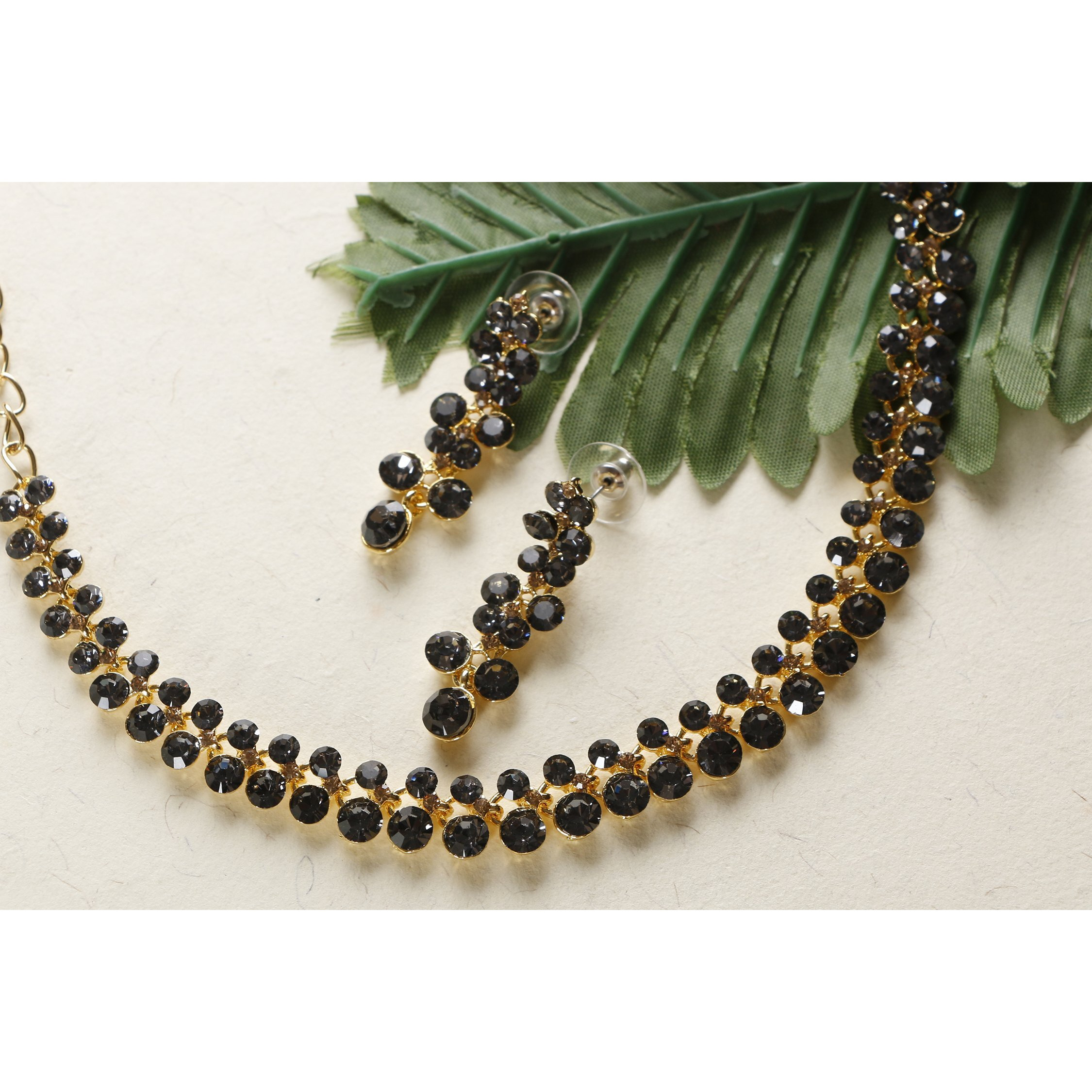 Swasti Jewels Made with Sparkling Swiss Crystals Necklace and Earrings For Women Grey