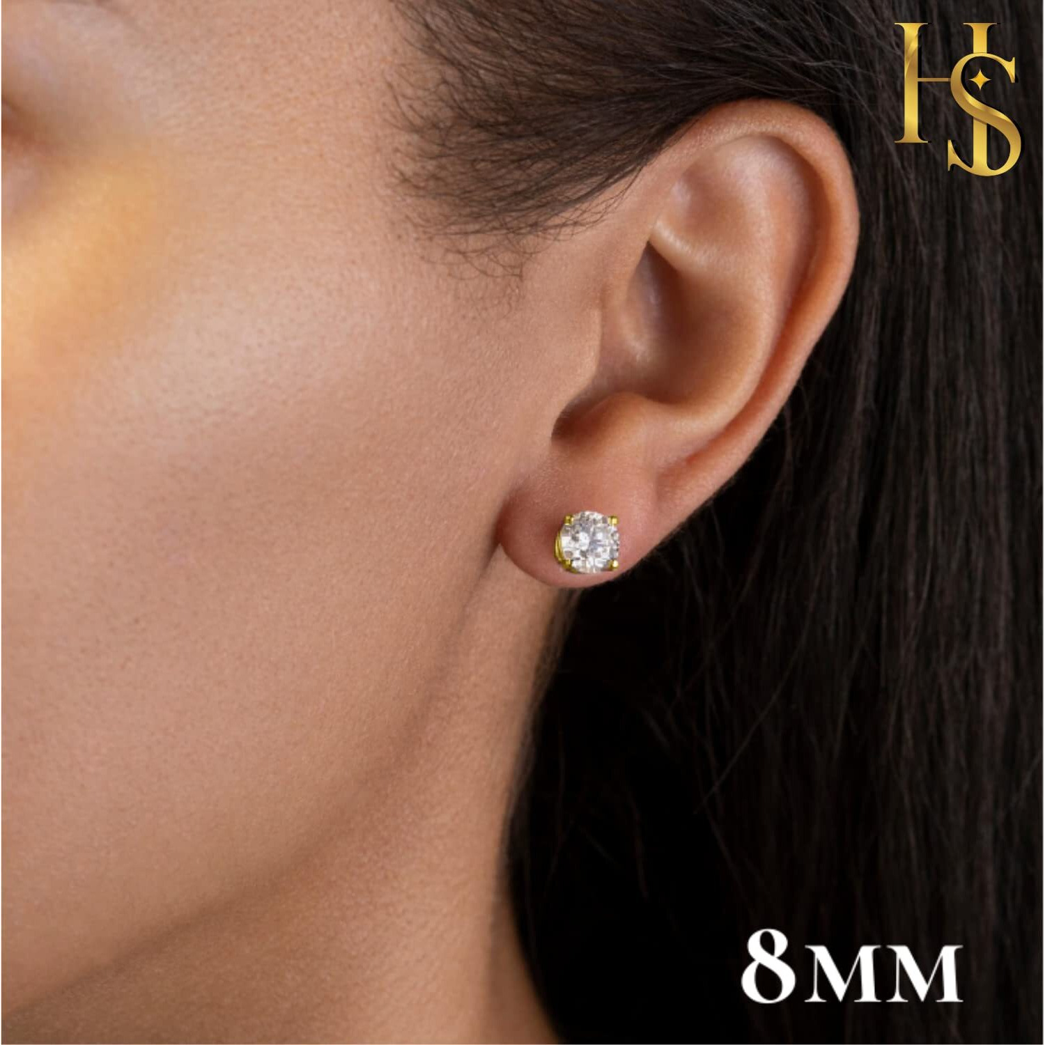 HighSpark 925 Silver Solitaire Earrings Pendant Necklace Set | 92.5 Sterling Silver & Diamond like Brilliance Sparkling Zirconia | Lovely Gift for Women & Girls - Gold Set 8mm