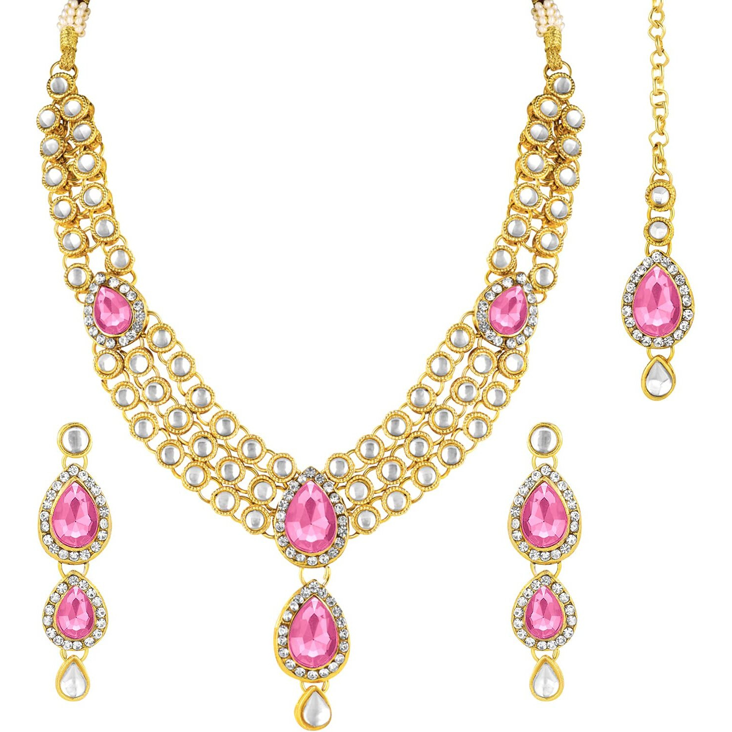 Peora Gold Plated Traditional Kundan Long Necklace Jewellery Set with Earring Maang Tikka for Women Girls